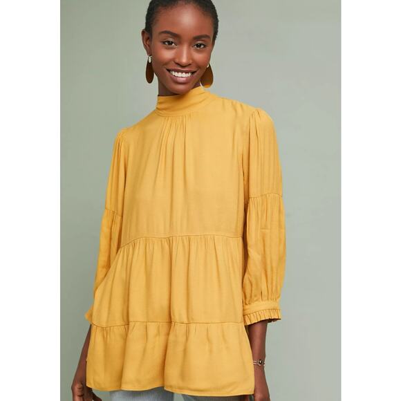 Maeve by Anthropologie Women's Goldie Tiered Tie Neck Blouse Size XS - Picture 1 of 9
